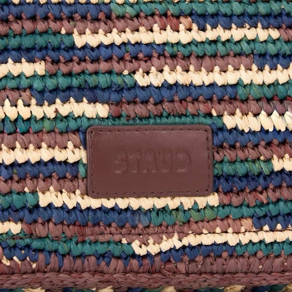 Staud Harlow Woven Multicolor Shoulder Bag with Brown Trim & Silver Buckle NWT - Picture 7 of 16